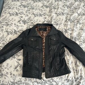 Black rivet genuine leather jacket